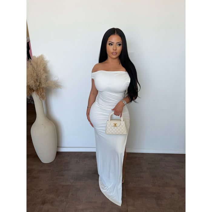 Jessica One Shoulder Twist Maxi Dress (Off White)