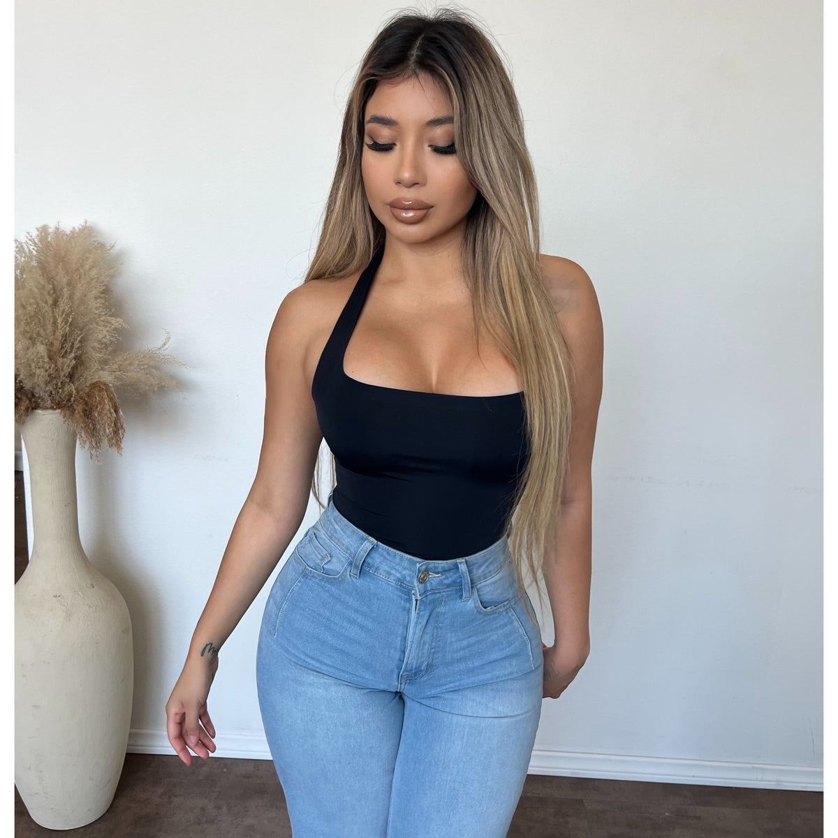 Karlita Bonding Halter Neck Bodysuit (Black)