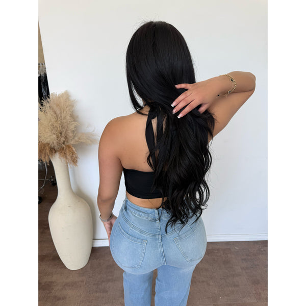 Corina Tie Front Halter Corset Top (Black)