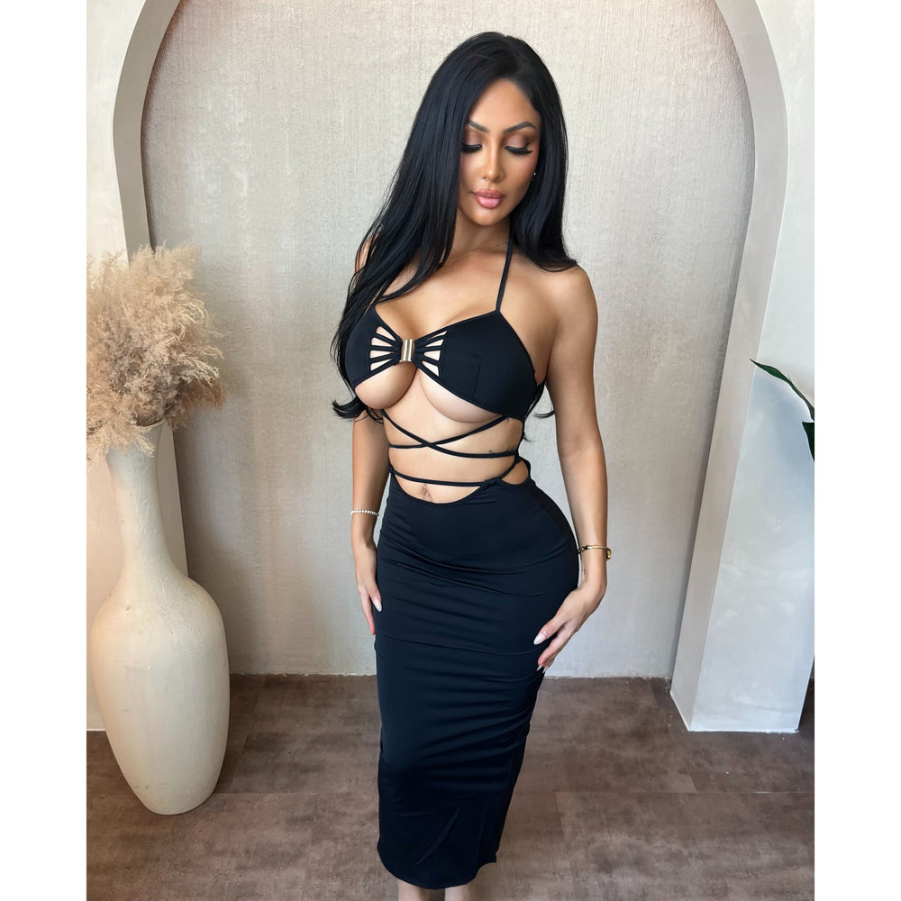 Isabella Strap Waist Dress (Black)