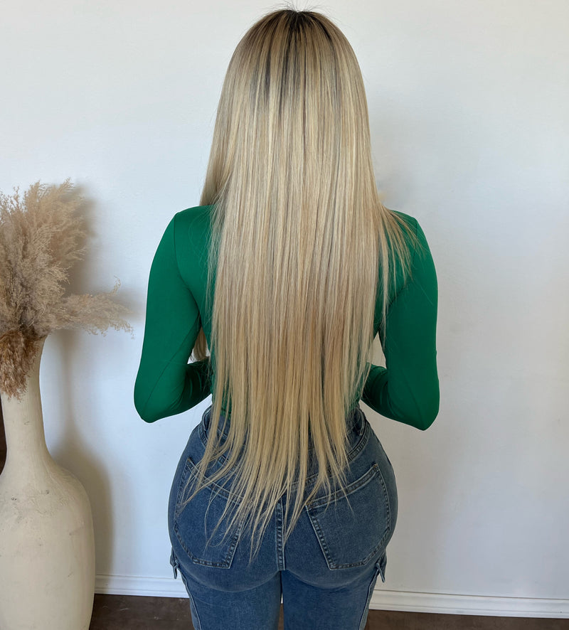 Sarah Round Neck Long Sleeve Top (Green)