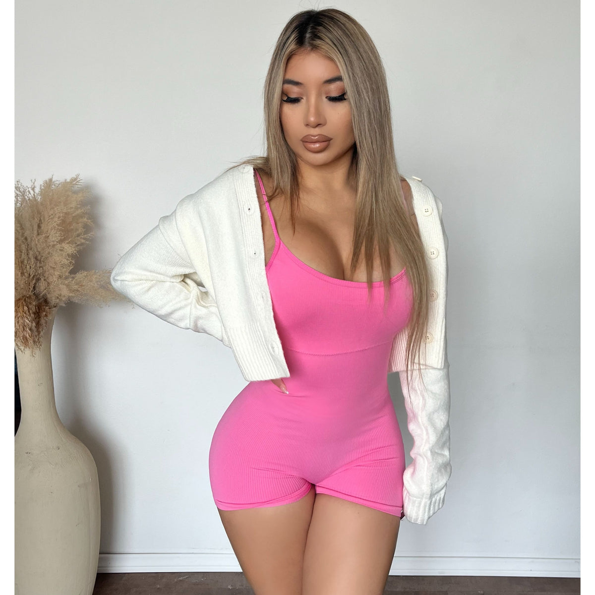 Sam Round Neck Button Cardigan (Ivory)