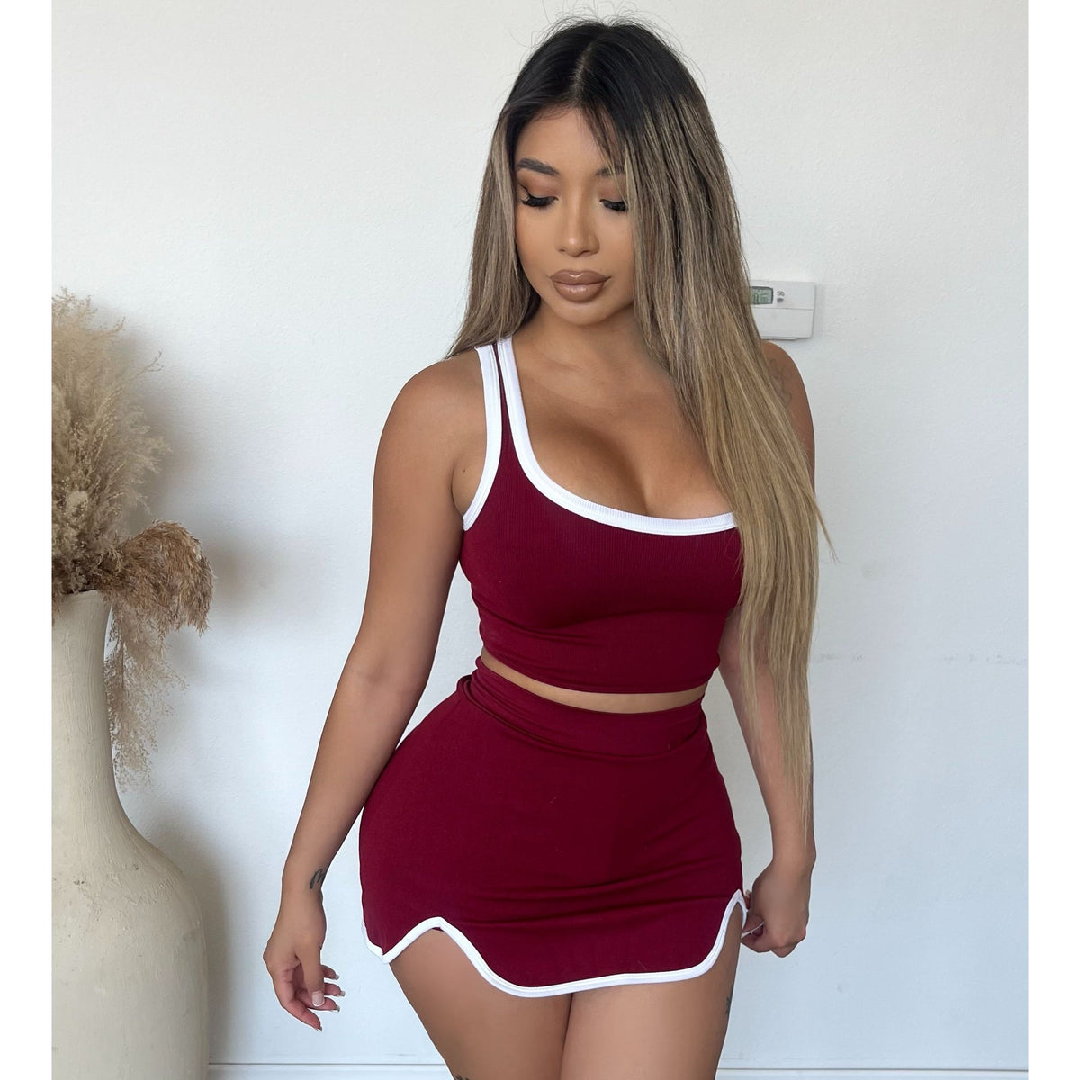 Melly Matching Skort Set (Burgundy)