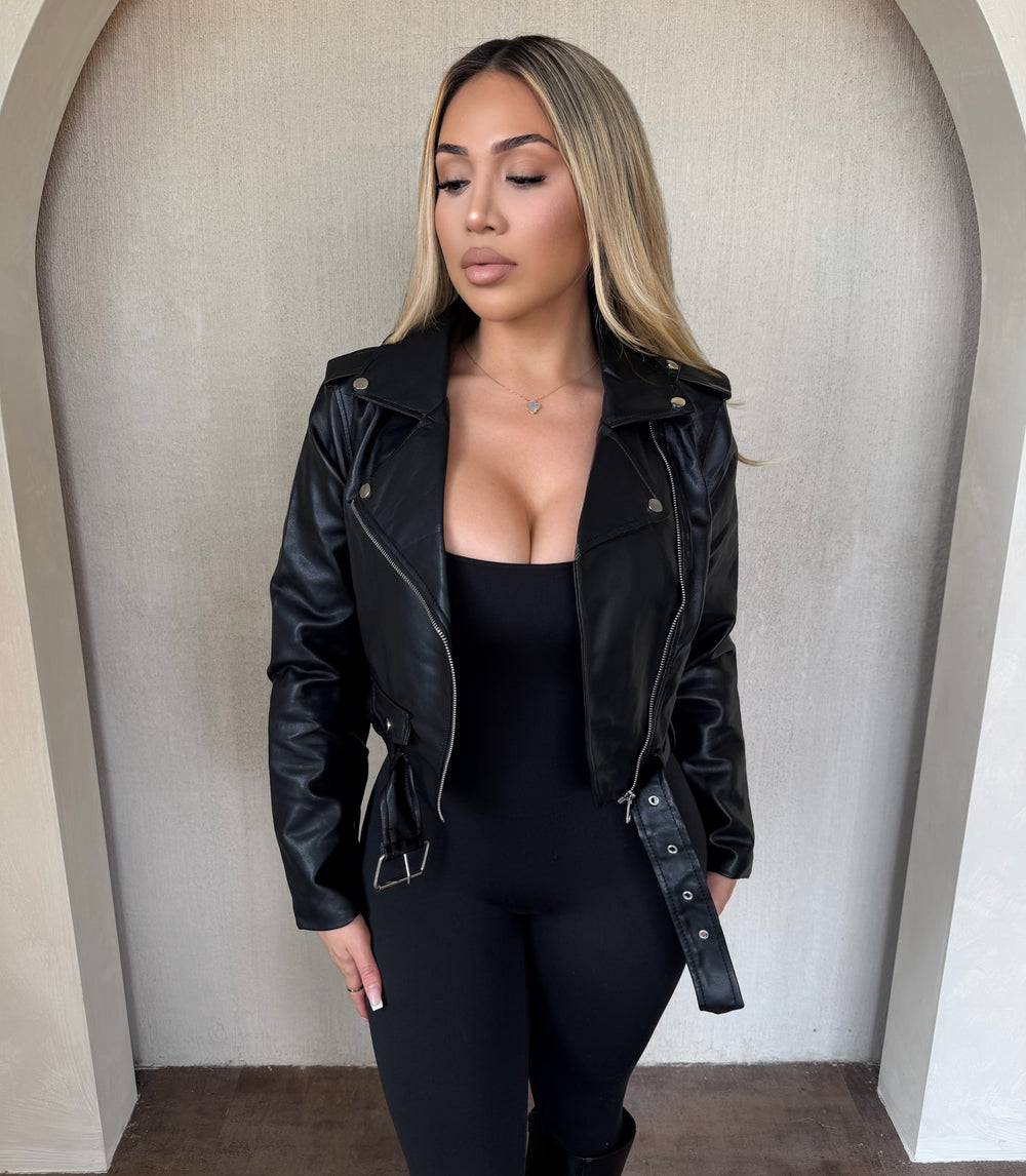 Stephanie Faux Leather Moto Jacket (Black)