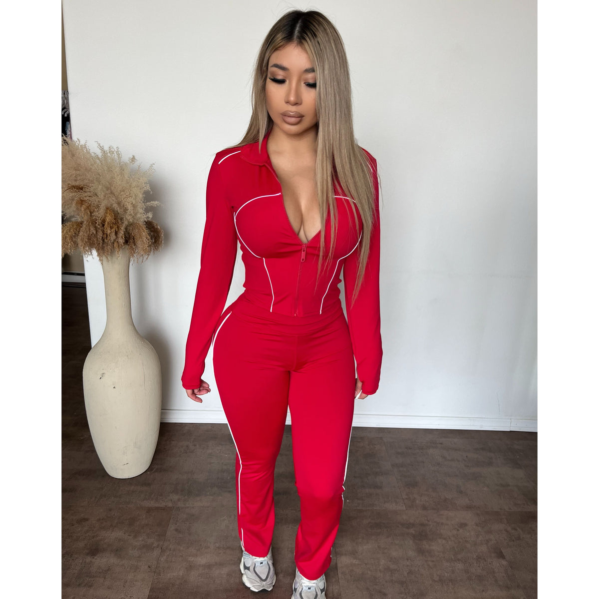 Karen 2 Piece Matching Gym Jacket & Leggings (Red)