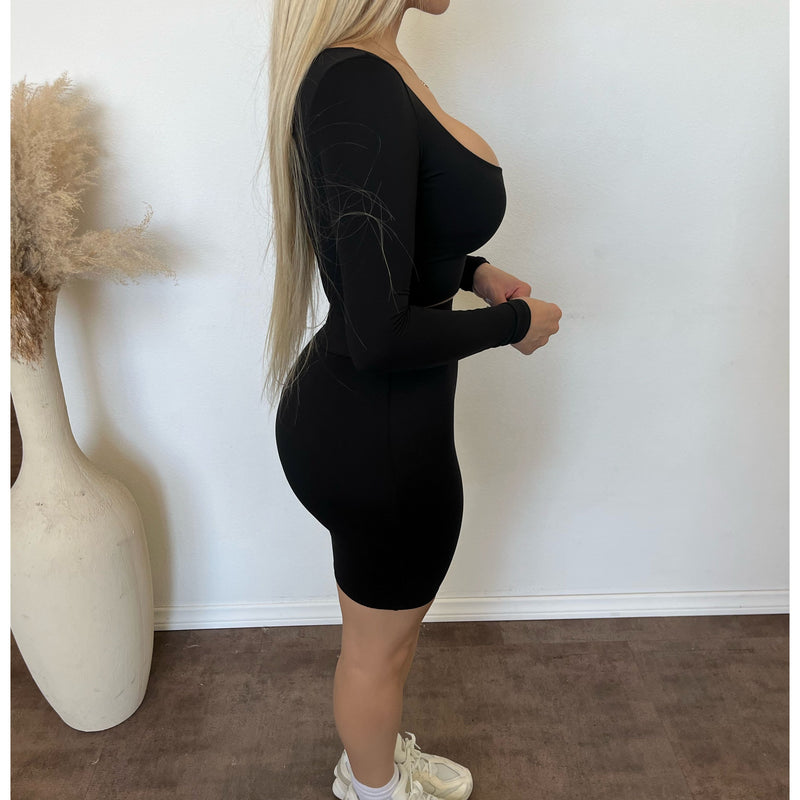 Cassie Scoop Neck Top W Biker Shorts Set (Black)