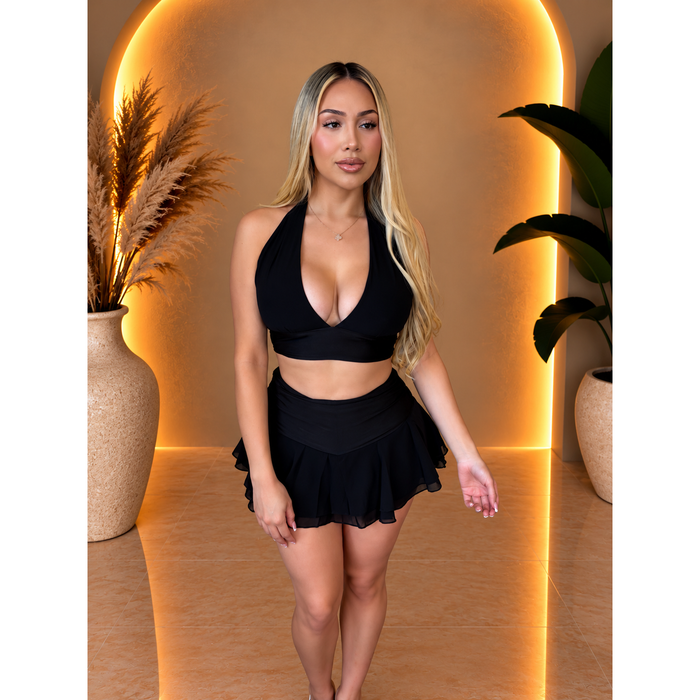 Melissa Skirt Set W halter Top (Black)