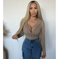 Cindy Front Zip Up Hoodie Long Sleeve (Taupe)