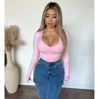 Diana Long Sleeve V Neck Solid Basic (Baby Pink)