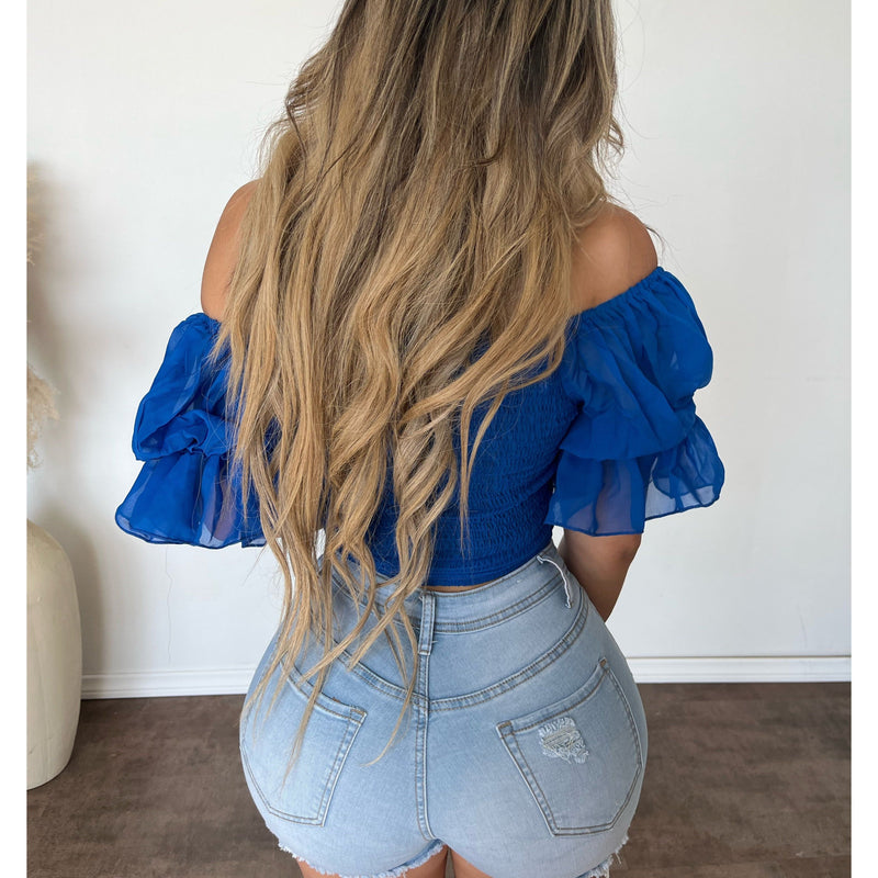 Naomi Button Long Sleeve Top (Dark Blue)