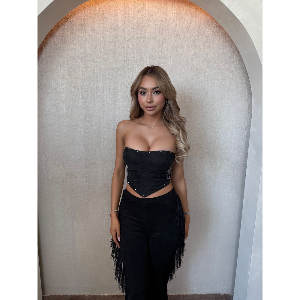 Teslah Corset Tie Back Top (Black)