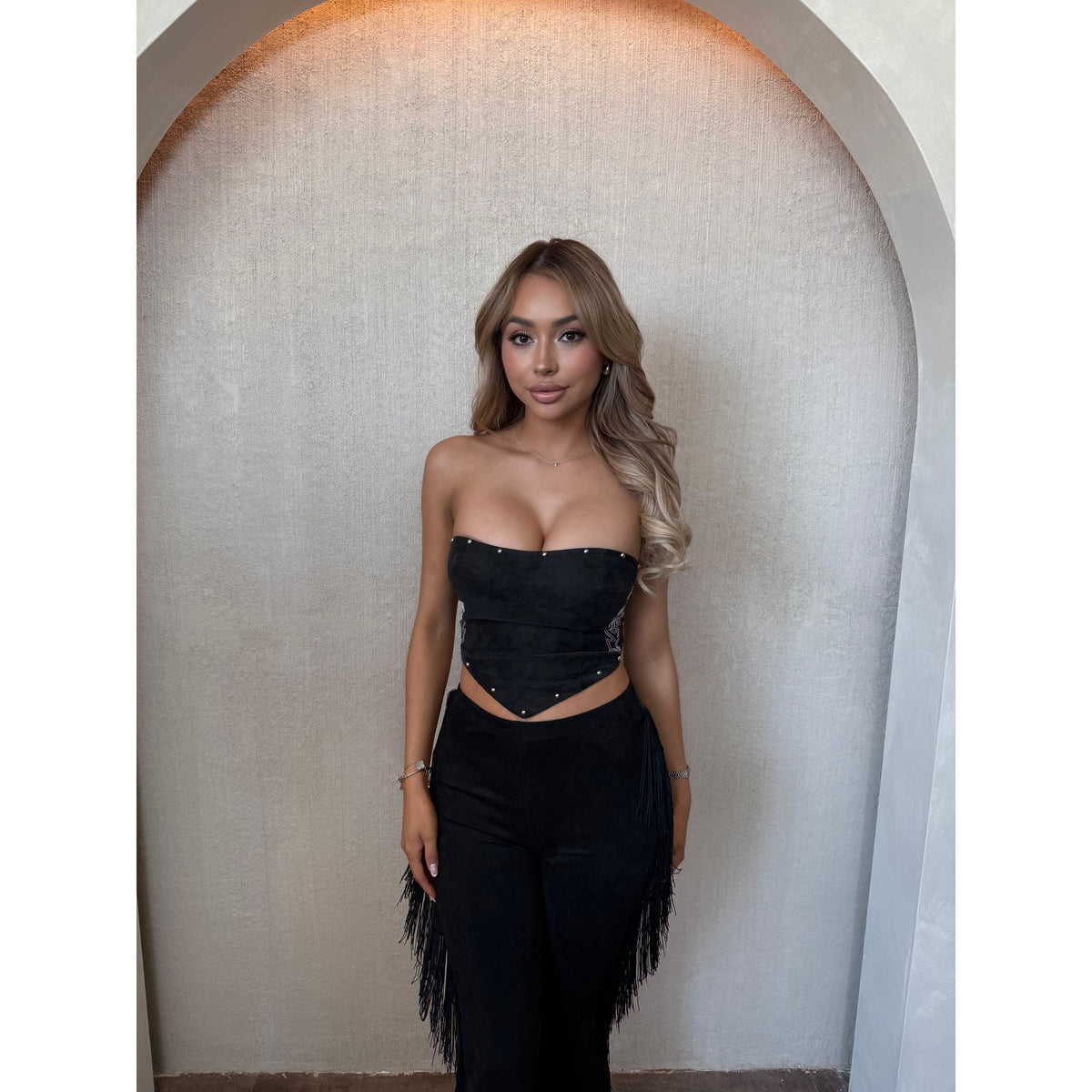 Teslah Corset Tie Back Top (Black)