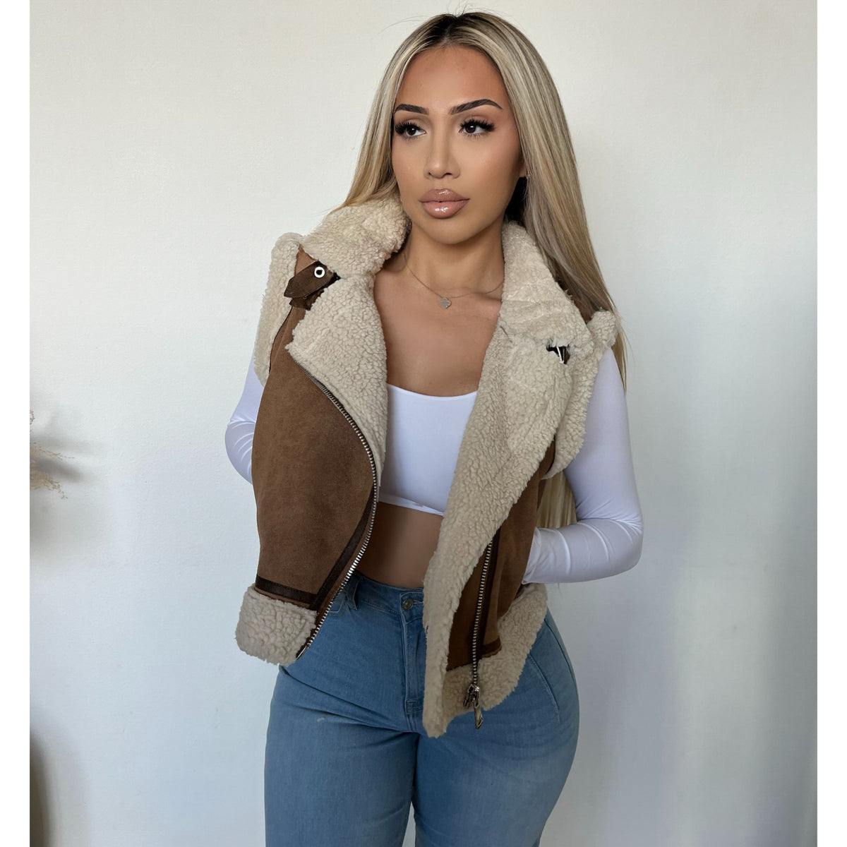 Megan Suede Vest Jacket (Brown)