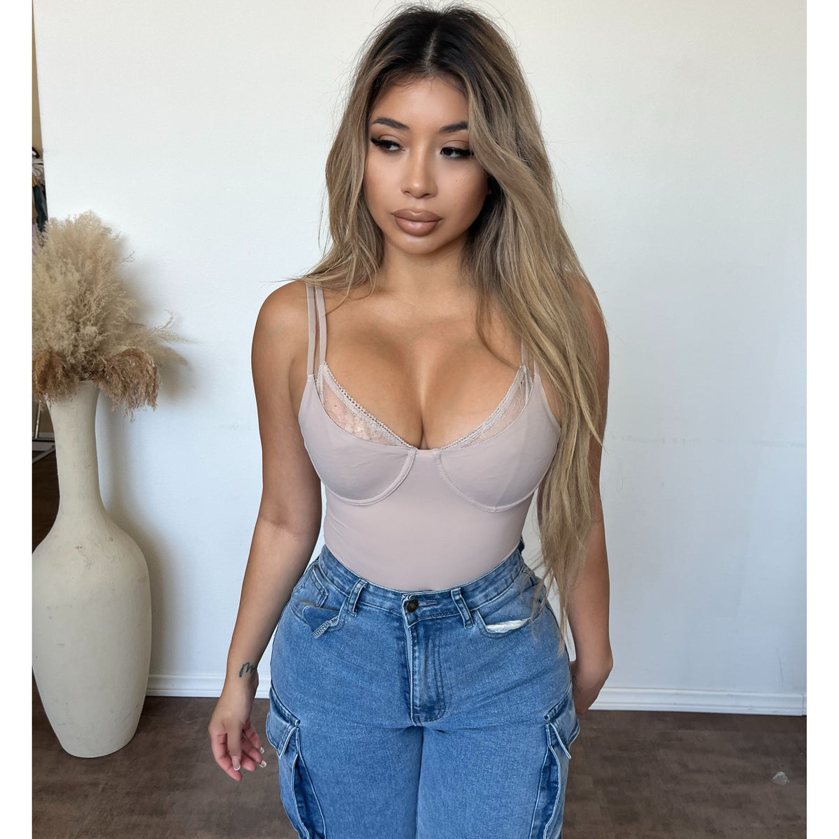 Angelina Bust Lace Cami Bodysuit (Ash)