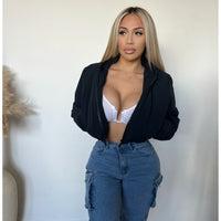 Daniella Cropped Zip Hoodie (Black)