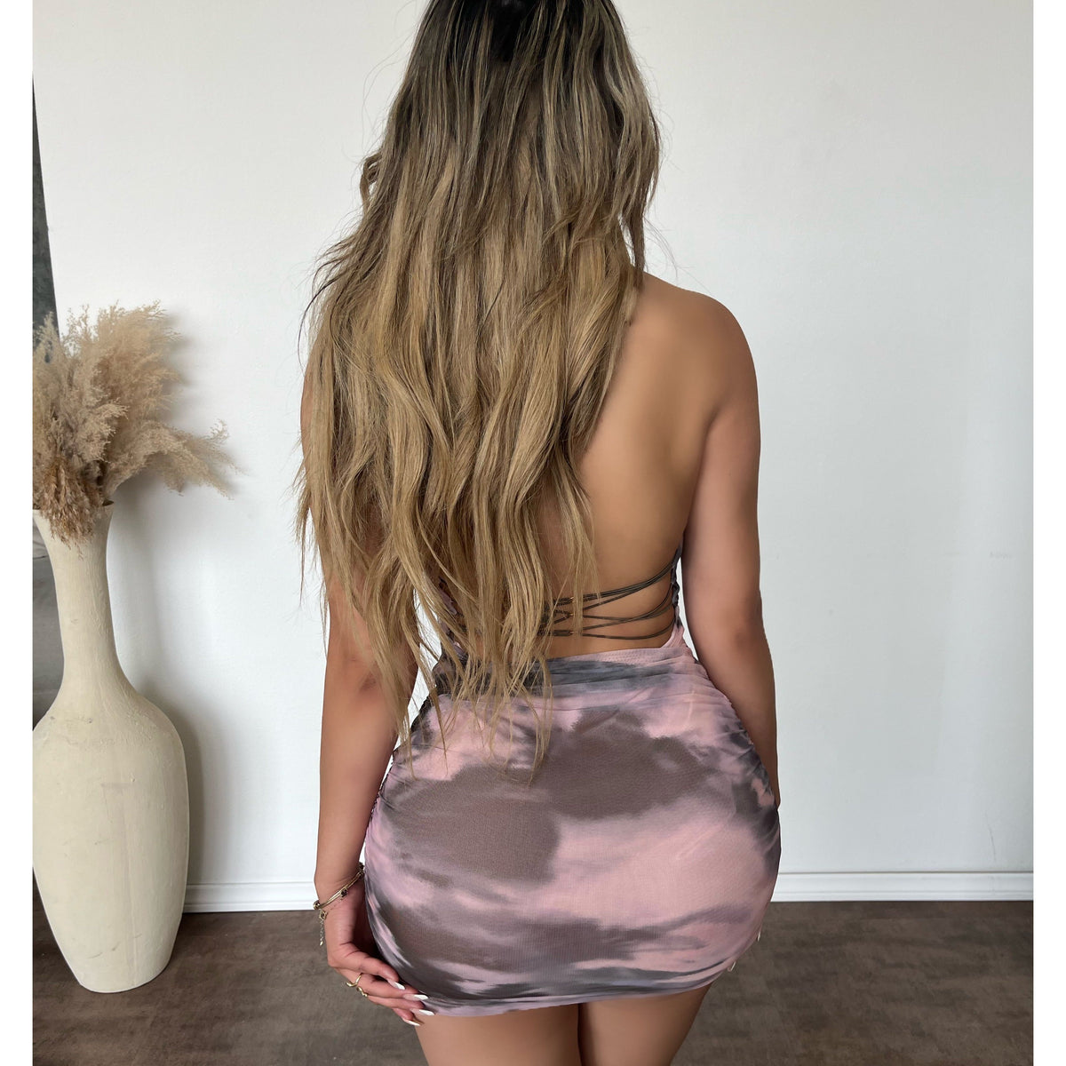 Alyssa Mesh Dress (Pink/Brown)
