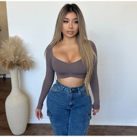 Darla Shirring Long Slv Crop Top (Ash)