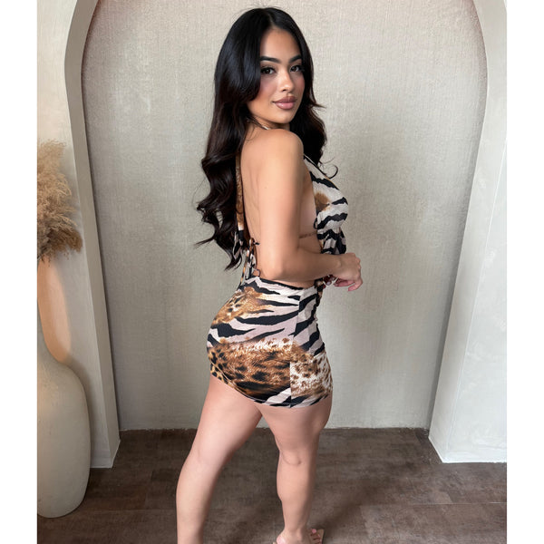 Makayla Halter Dress (Brown)