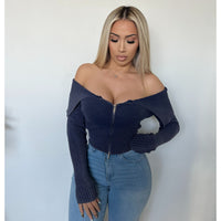 Desire Washed Folded Zipper Sweater (Navy)