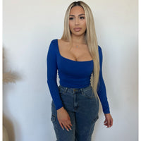 Doreen Scoop Neck Long Sleeve Top (Royal Blue)