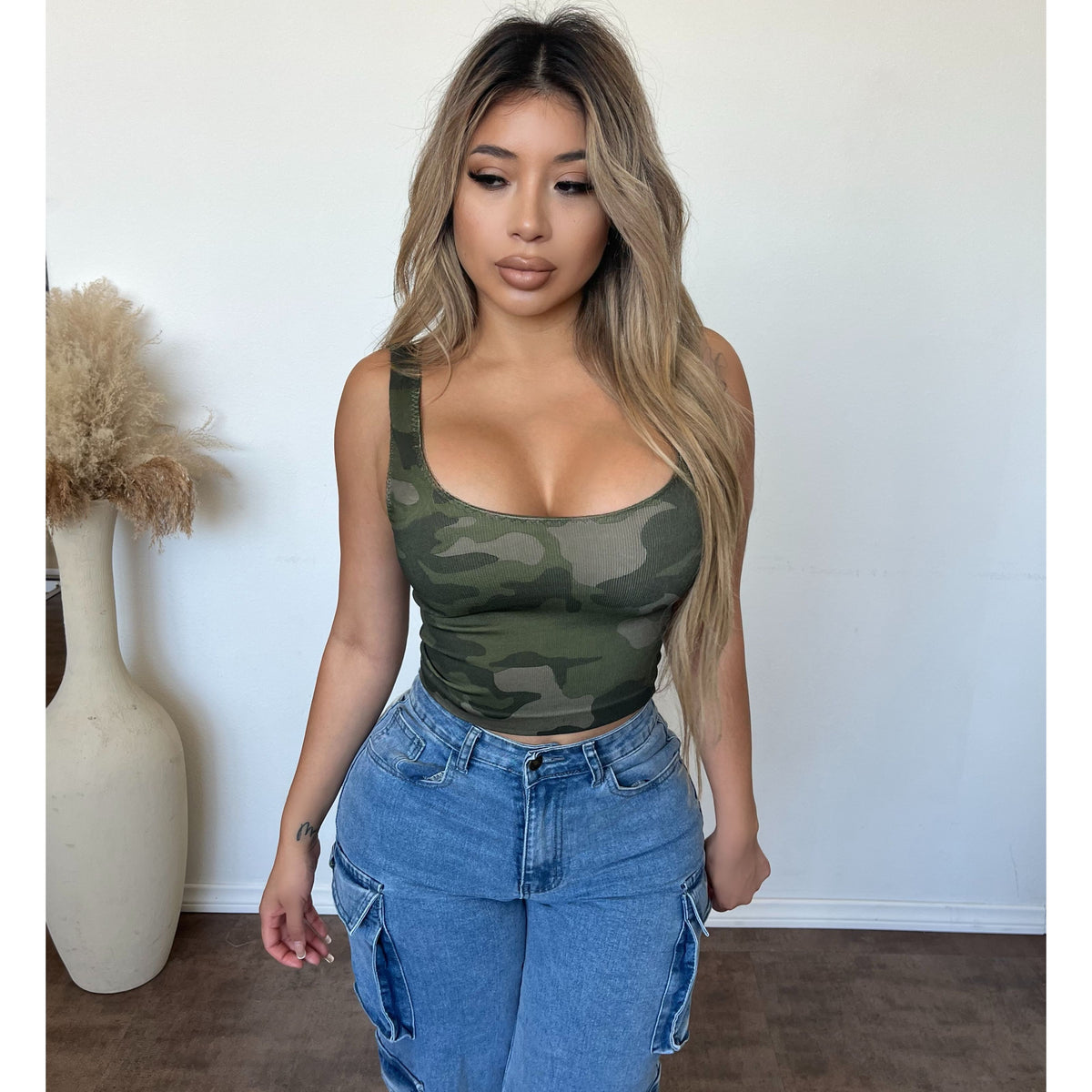 Denise Camo Print Tank Top (Olive)
