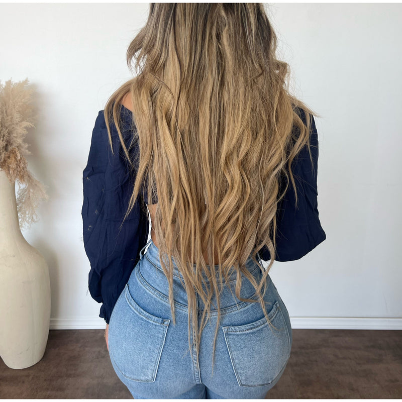 Aria Long Sleeve Tie Top (Navy)