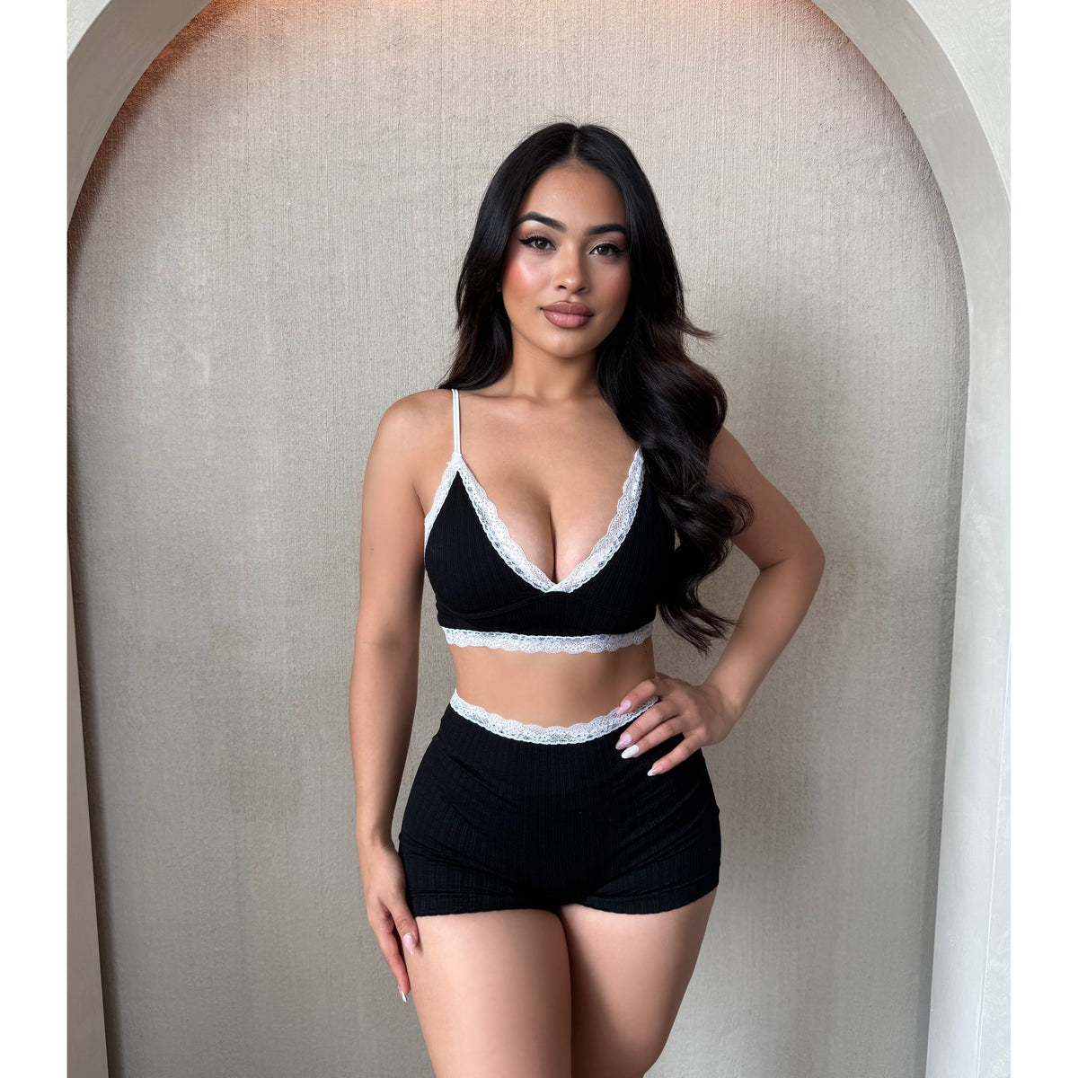 Wendy Lace Trim Matching Set (Black)