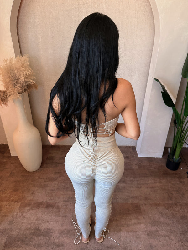 Elena Side Lace Up Pants W halter Top (Oatmeal)