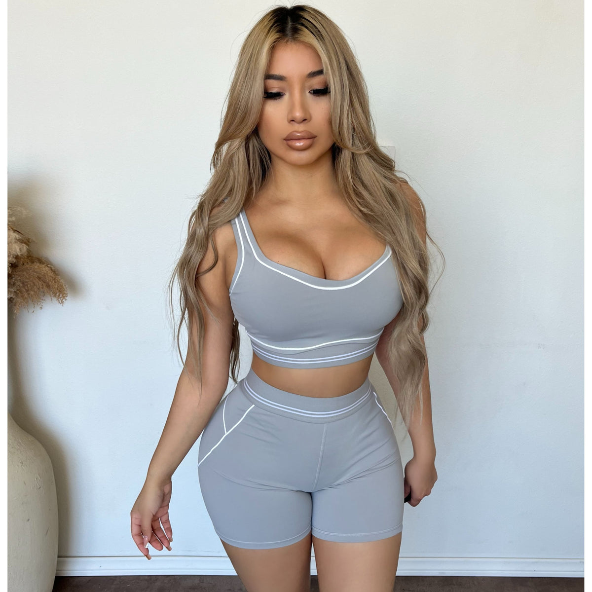 Amelda Matching Gym Shorts & Top (Grey)
