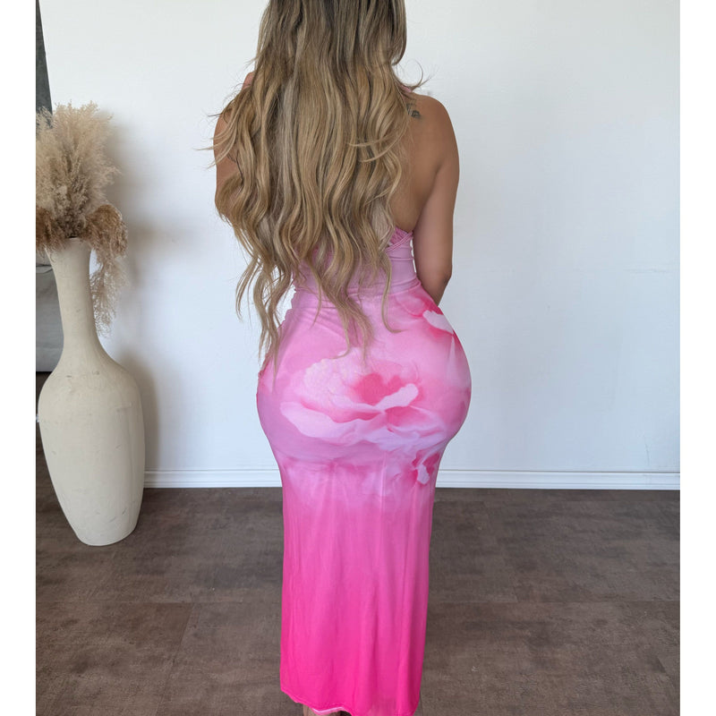 Dianna Flower Print Long Dress (Pink)