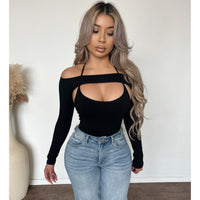 Dess Overlap Seamless Long Sleeve Top (Black)