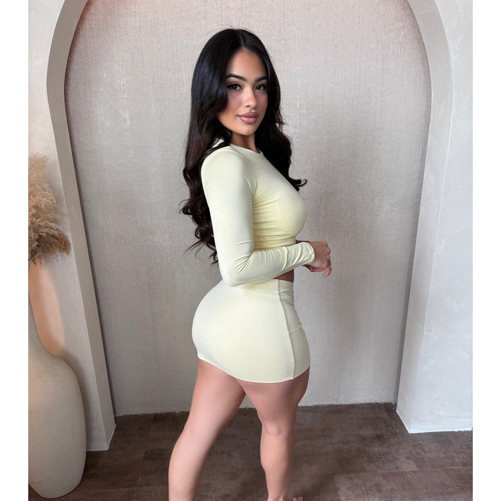 Bianca Long Sleeve Solid Basic Crop Top (Light Yellow)