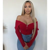 Desire Washed Folded Zipper Sweater (Red)