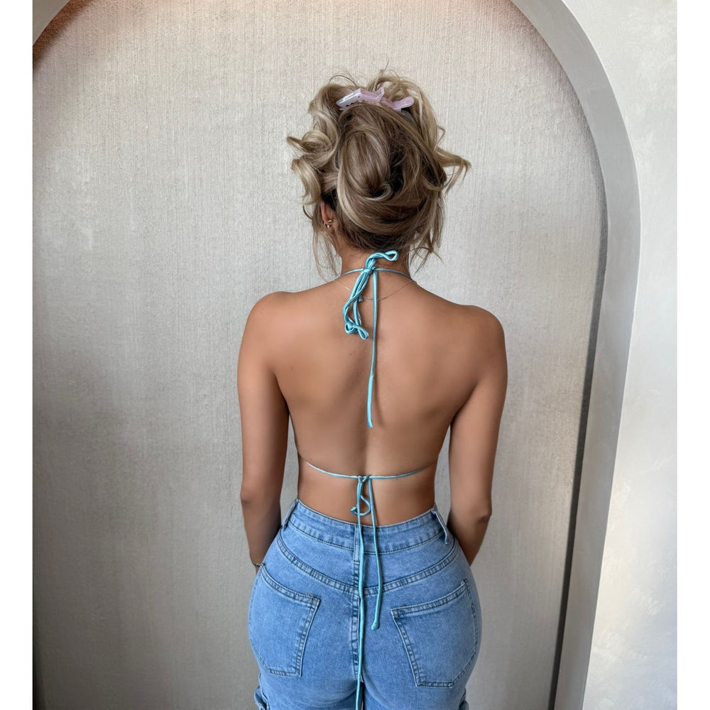 Ash Open Back Sequins Top (Teal)