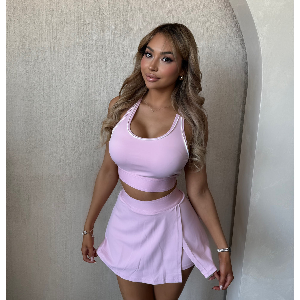 Elena 2 Piece Skort Gym Set (Pink)