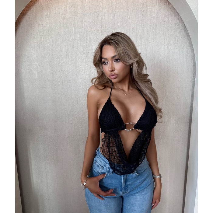 Steff Crochet Fishnet Top (Black)