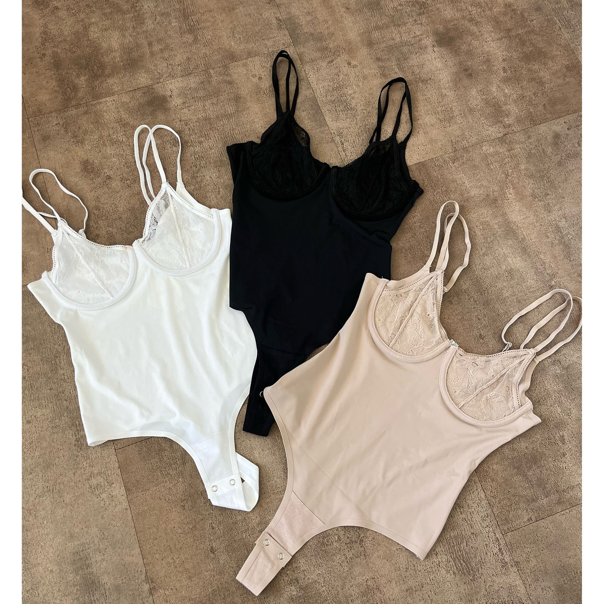 Angelina Bust Lace Cami Bodysuit (White)