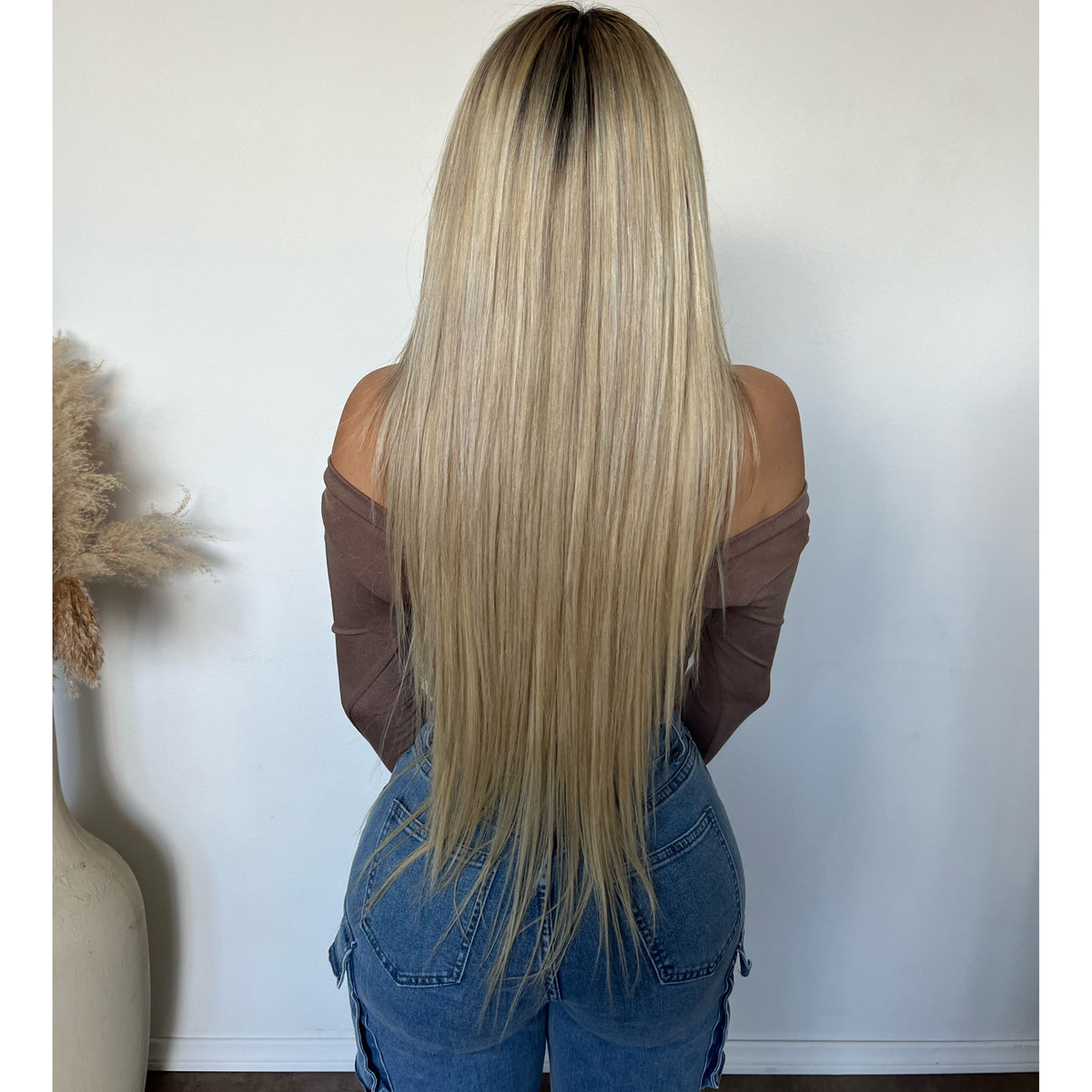 Makayla Deep V Neck Long Sleeve Top (Brownie)