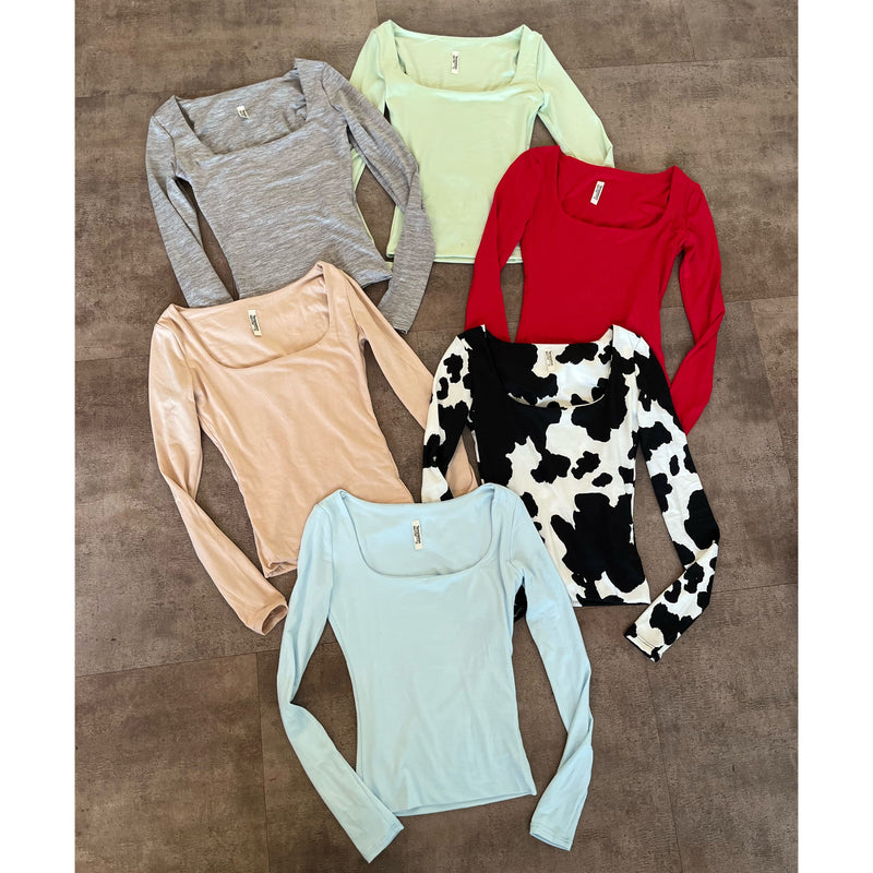 Reina Long Sleeve Scoop Neck Top (Sage)