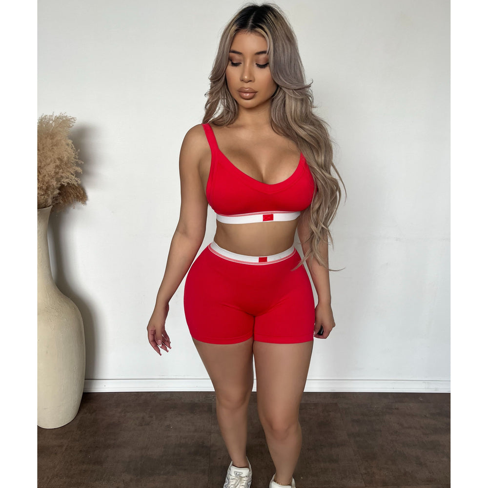 Kayliegh Wide Strap Tank Bra & Shorts Set (Tomato Red)