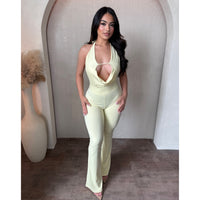 Stacy Halter Open Front Jumpsuit (Light Yellow)