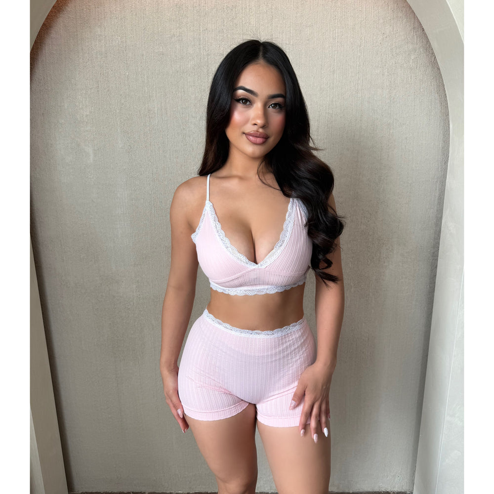 Wendy Lace Trim Matching Set (Blush)