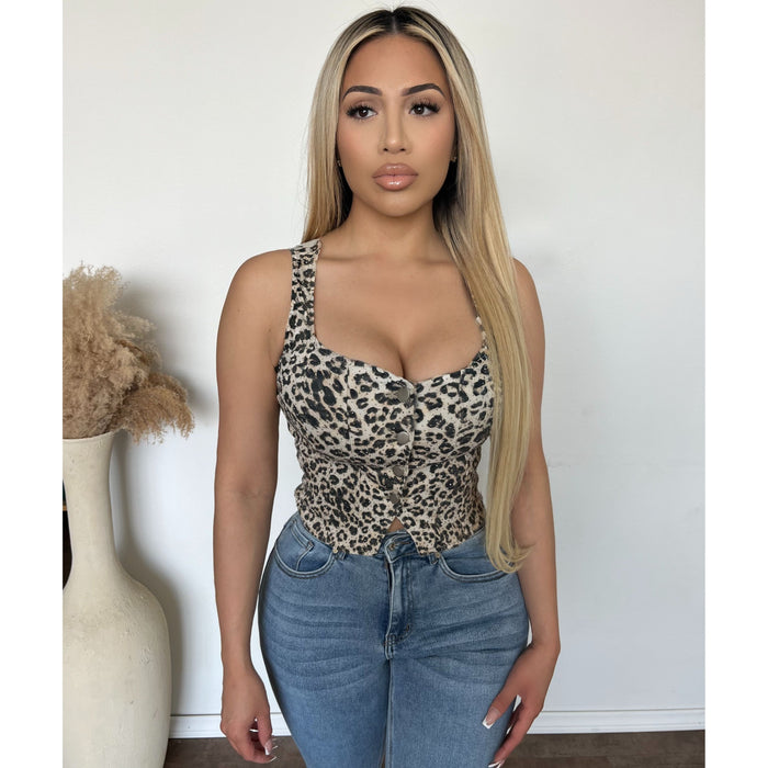 Corina Leopard W Rhinestone Top (Brown)