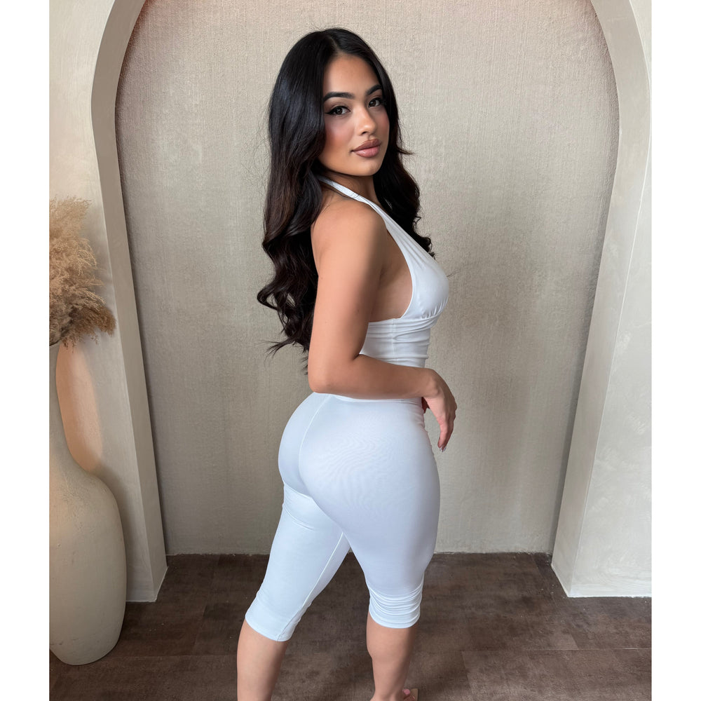 Leyla Sleeveless Halter Open Back Crop Top (Off White)
