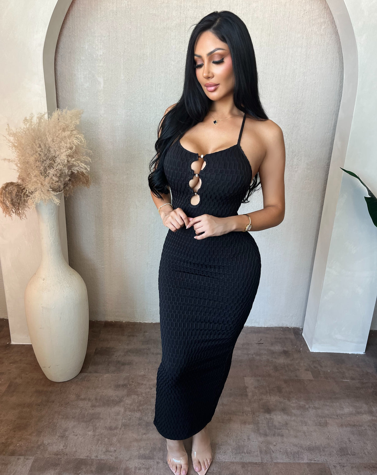 Rebecca Long Dress W Neck Tie (Black)