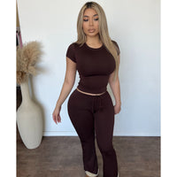 Amelia Faux Modal FlarePants W Tie (Brown)