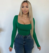 Doreen Scoop Neck Long Sleeve Top (Green)