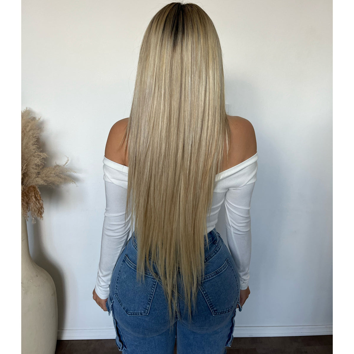 Makayla Deep V Neck Long Sleeve Top (White)