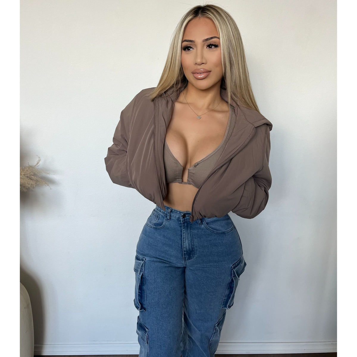 Daniella Cropped Zip Hoodie (Cocoa)