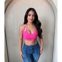 Emily Sleeveless Halter Tube Crop Top (Fuschia)